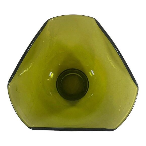 Vintage MCM Avacado Green Glass Folded Sides Serving Chip Bowl 9” Boho Retro - Picture 5 of 9